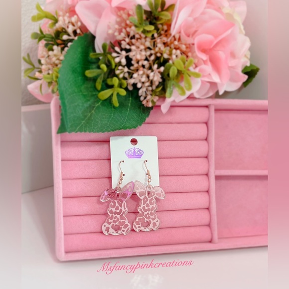 Pink Easter Bunny Acrylic Earrings NWT - Picture 2 of 3